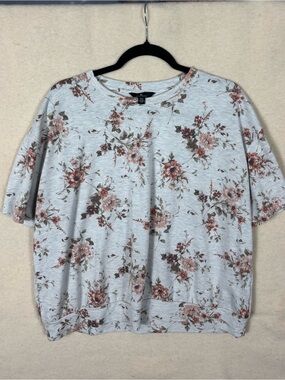 Jules & Leopold Women’s 1X Floral Short Sleeve Knit Top Gray Pink Stretch